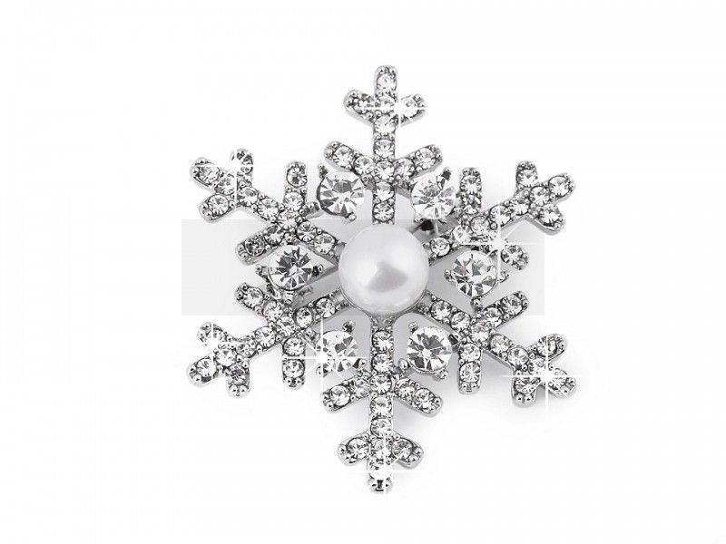 Bross csiszolt hópehely kövekkel és gyönggyel