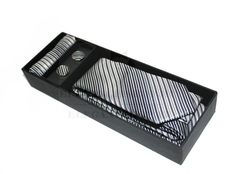 Marquis slim nyakkendő szett - Szürke csíkos