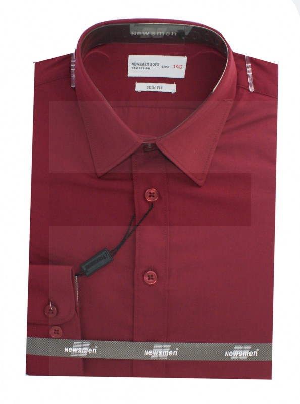 Newsmen gyerek slim hosszúujjú ing - Sötétbordó