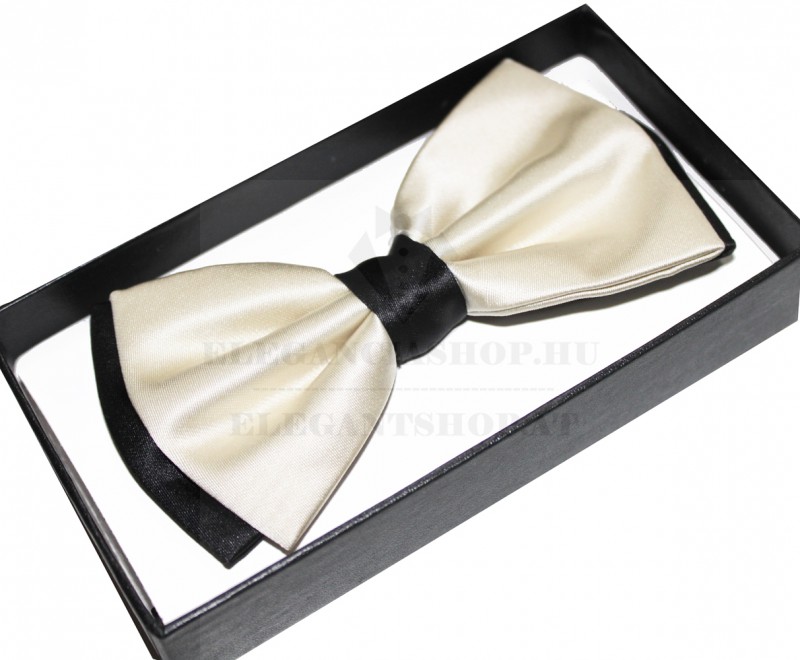 NM Díszdobozos szatén csokornyakkendő - Ecru-fekete