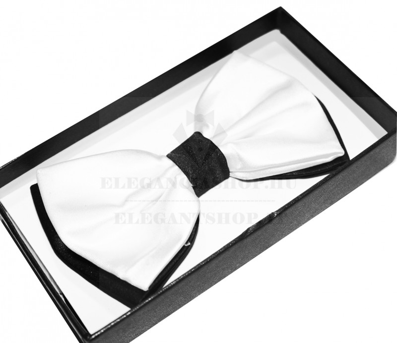 NM Díszdobozos szatén csokornyakkendő - Fehér-fekete