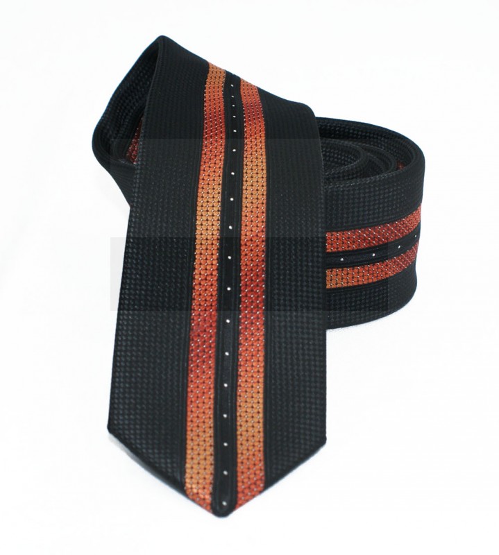 NM slim nyakkendő - Fekete-narancs csíkos