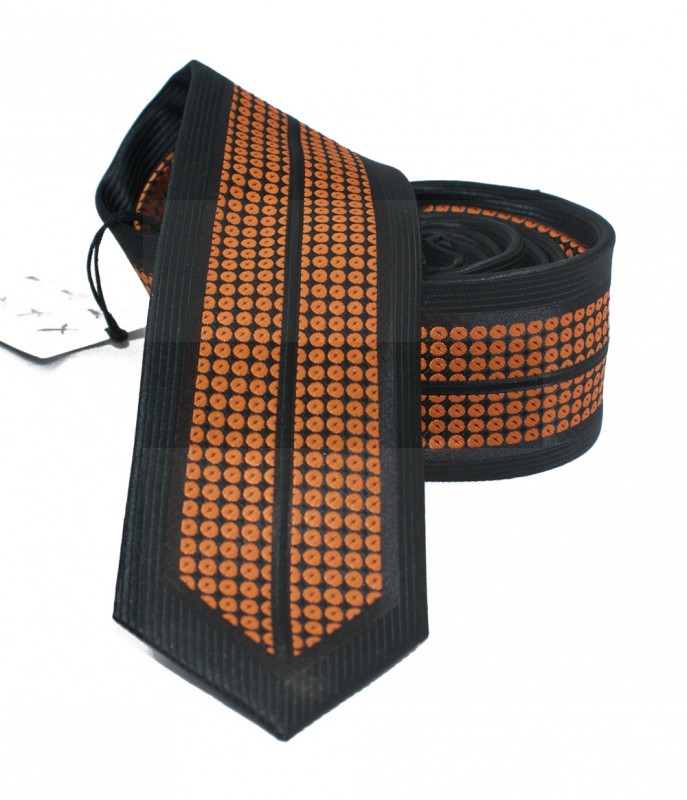 NM slim nyakkendő - Fekete-narancs pöttyös