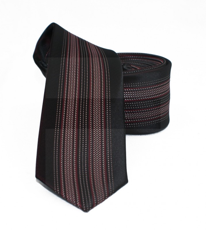 NM slim nyakkendő - Fekete-bordó csíkos