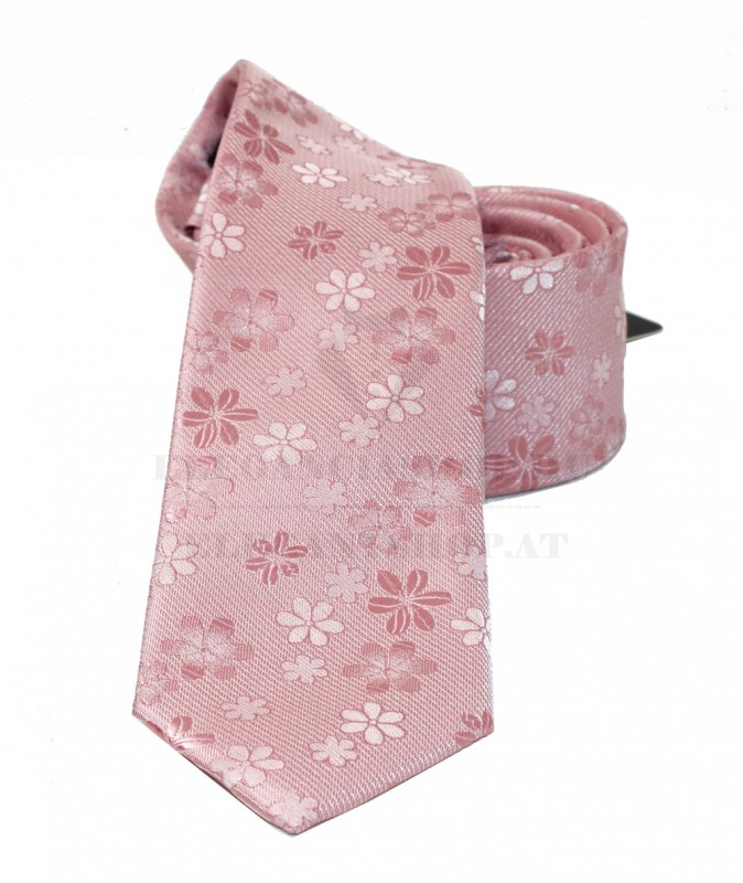 NM slim szövött nyakkendő - Púderrózsaszín virágos