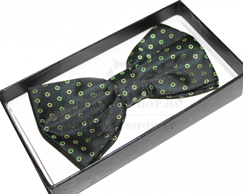 NM Díszdobozos szatén csokornyakkendő - Sötétzöld pöttyös