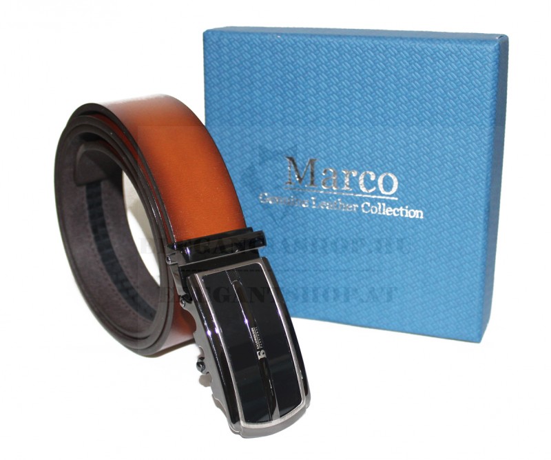 Marco Sergioni férfi bőr öv díszdobozban - Caramell