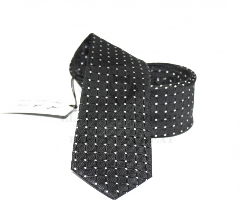 NM slim szövött nyakkendő - Fekete-fehér pöttyös