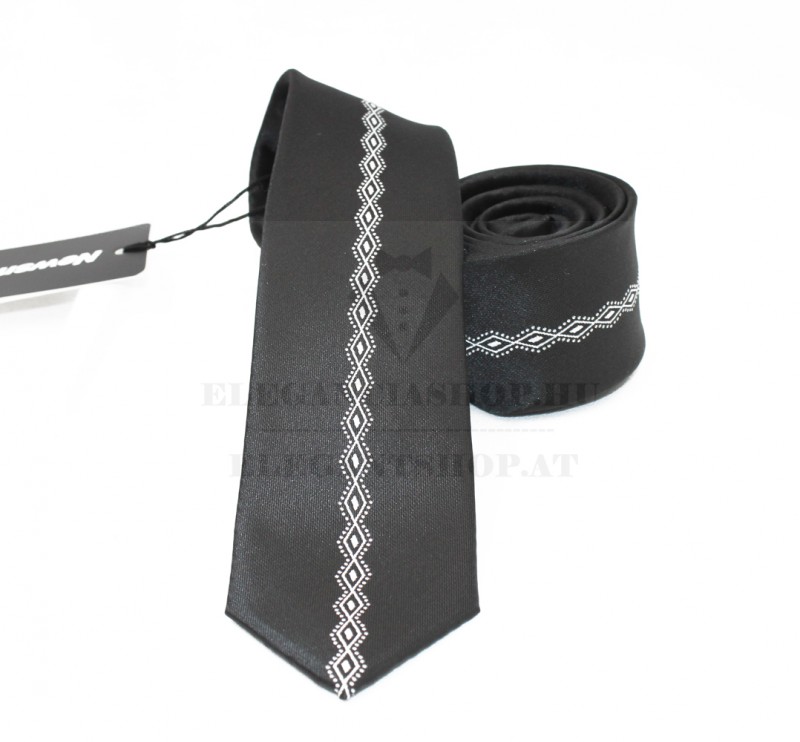 NM slim szövött nyakkendő - Fekete mintás