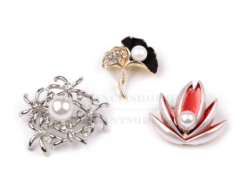 Bross gyönggyel lótusz, ginkgo kitűző