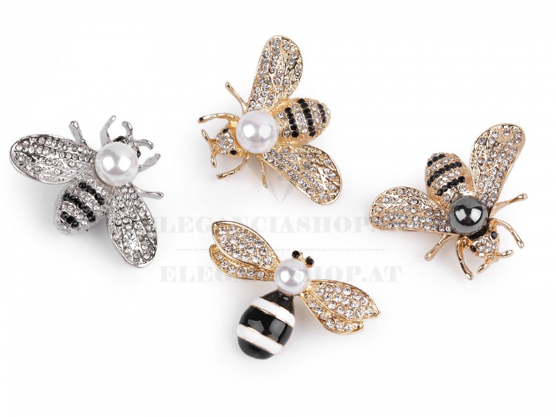 Bross csiszolt kövekkel és gyöngyel méhecske