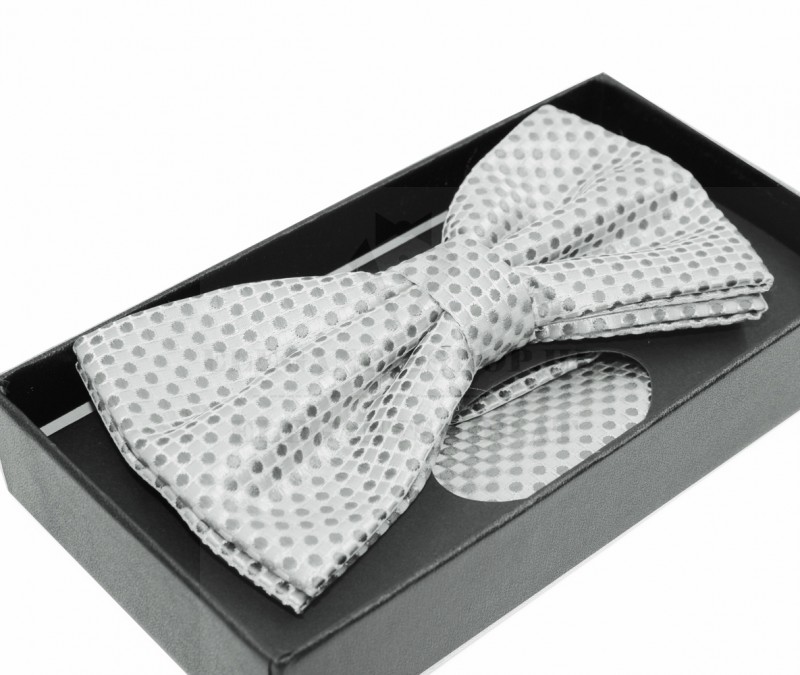 NM Díszdobozos mintás csokornyakkendő szett - Ezüst pöttyös