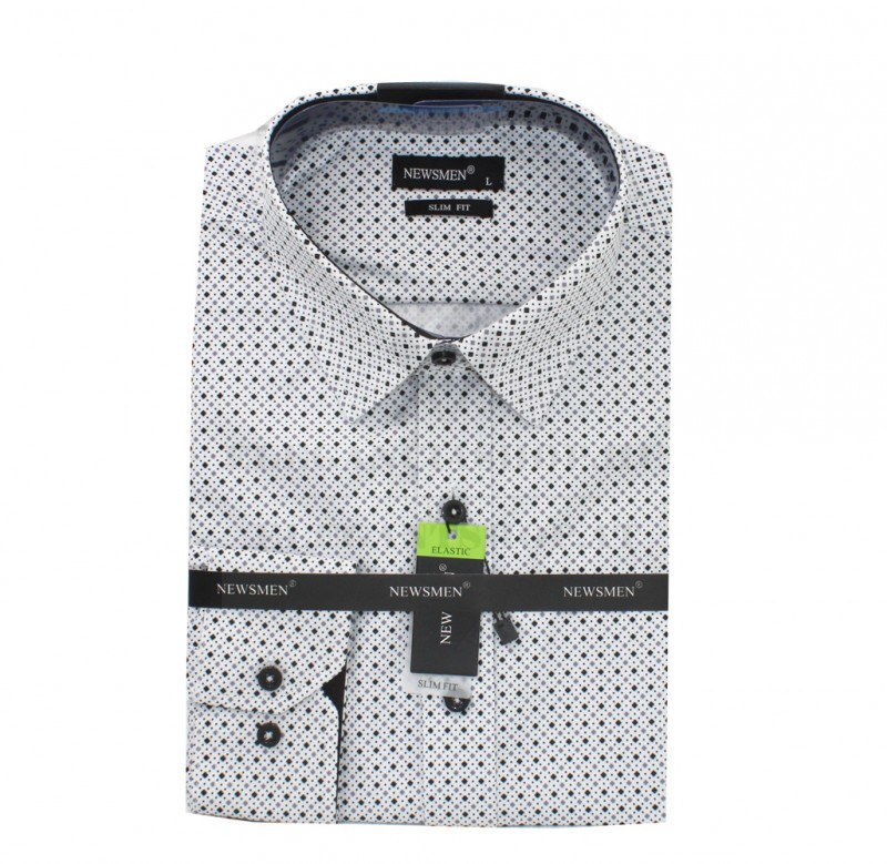 NM h.u slim fit elasztikus ing - Fehér-fekete mintás