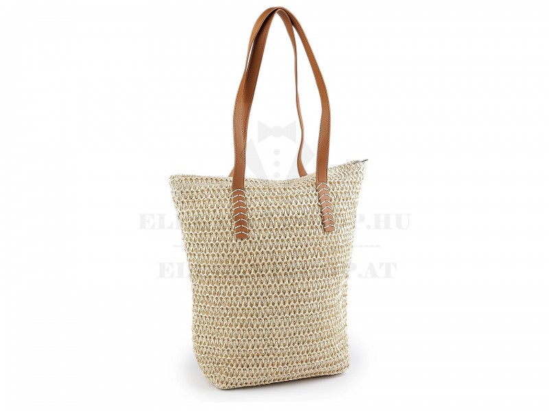 Horgolt raffia táska cipzár zárral