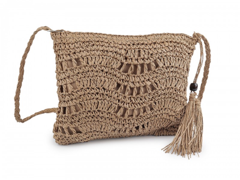 Horgolt raffia táska cipzár zárral