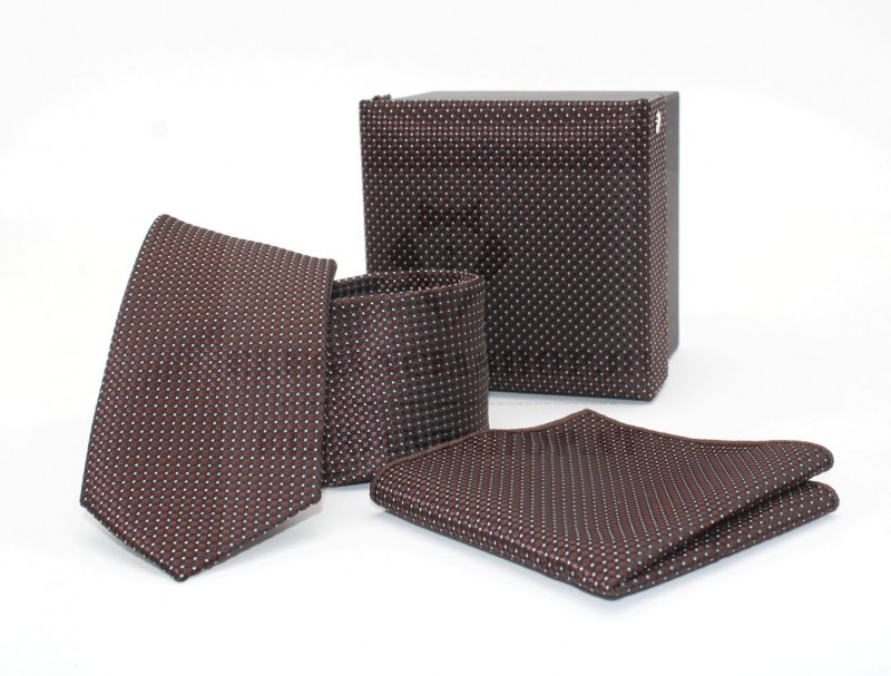 GL Slim nyakkendő szett - Sötétbarna aprópöttyös