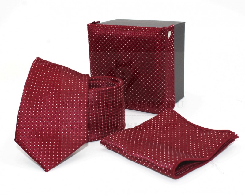GL Slim nyakkendő szett - Bordó aprópöttyös
