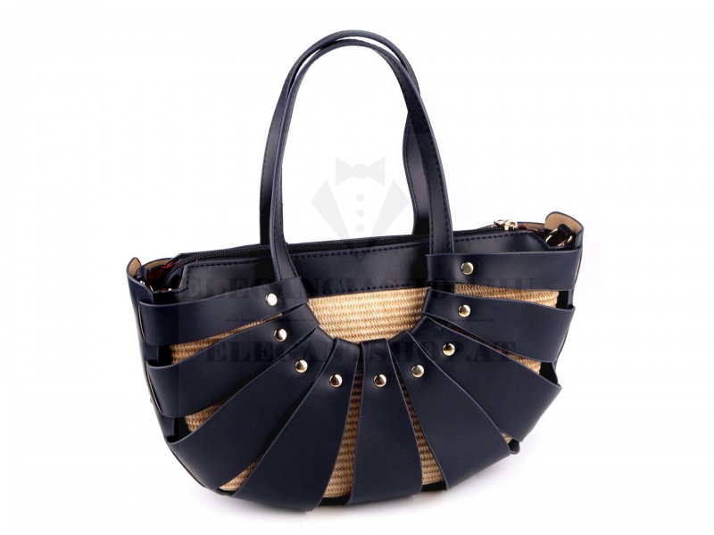 Nyári szalmatáska stílusos fonott mintával - 35x20 cm