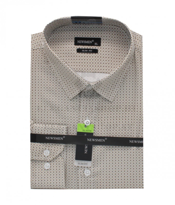 NM h.u slim fit elasztikus ing - Drapp mintás