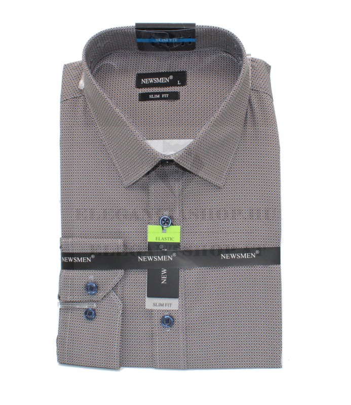 NM h.u slim fit elasztikus ing - Barna aprómintás