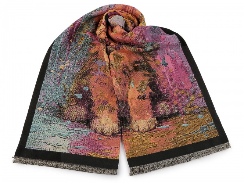 Kendő rojtos kasmir cica - 65x190 cm