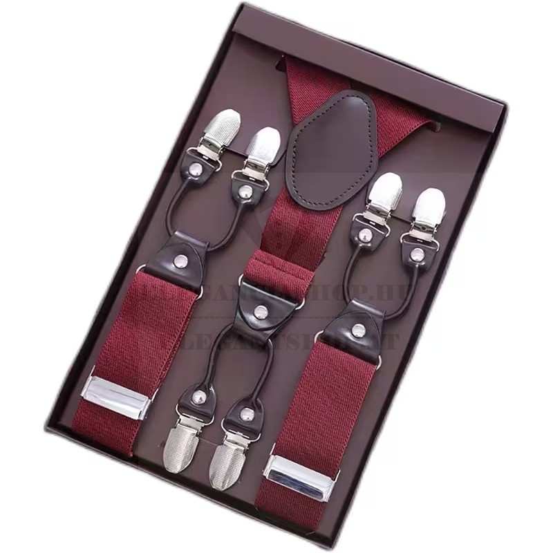 Férfi nadrágtartó 6 kapcsos - Meggybordó