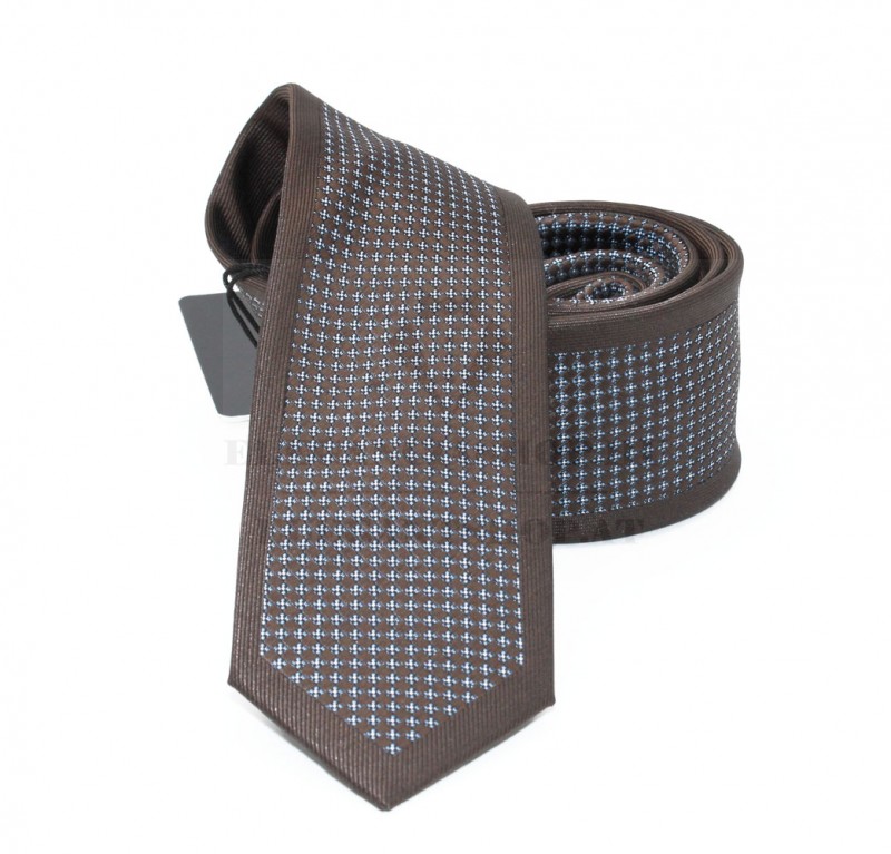 NM slim szövött nyakkendő - Barna aprópöttyös