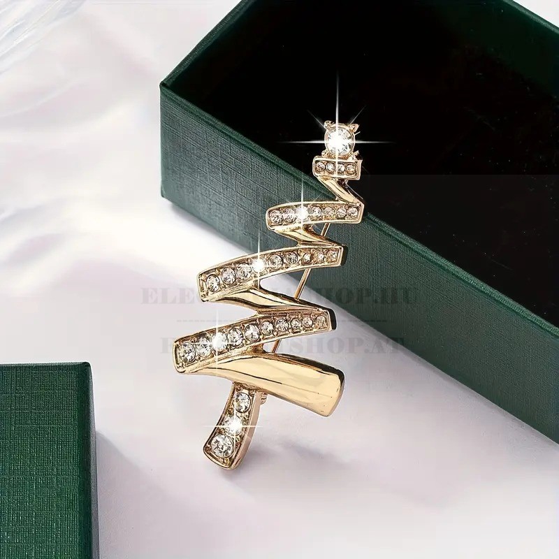 Strassz karácsonyfa bross