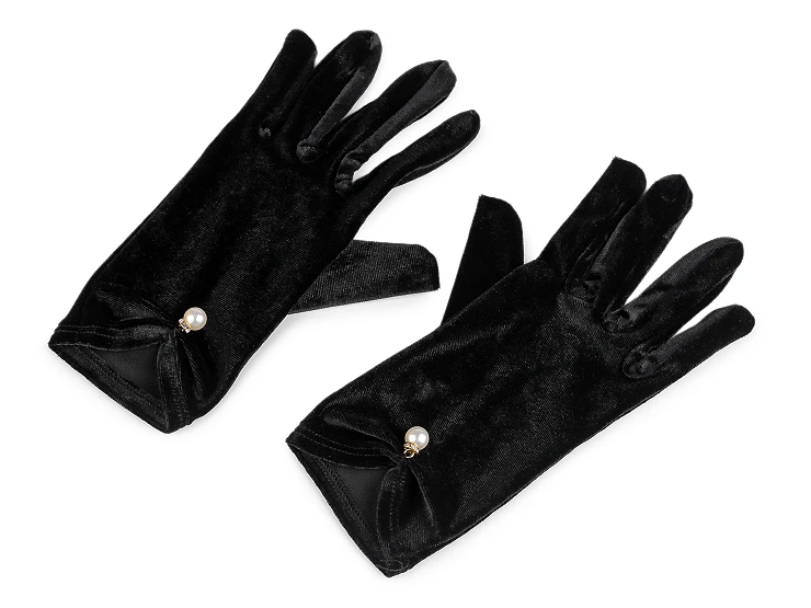 Bársony alkalmi kesztyű gyönggyel