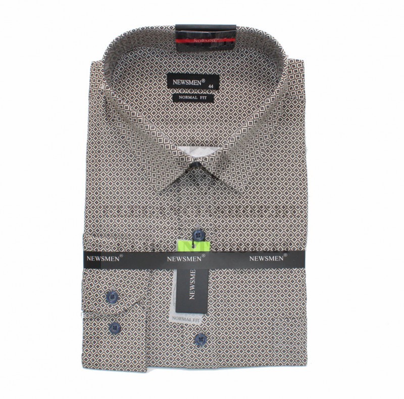 NM h.u normál fit elasztikus ing - Barna mintás