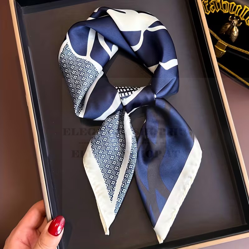 Unisex exklúzív szatén sál - Kék mintás