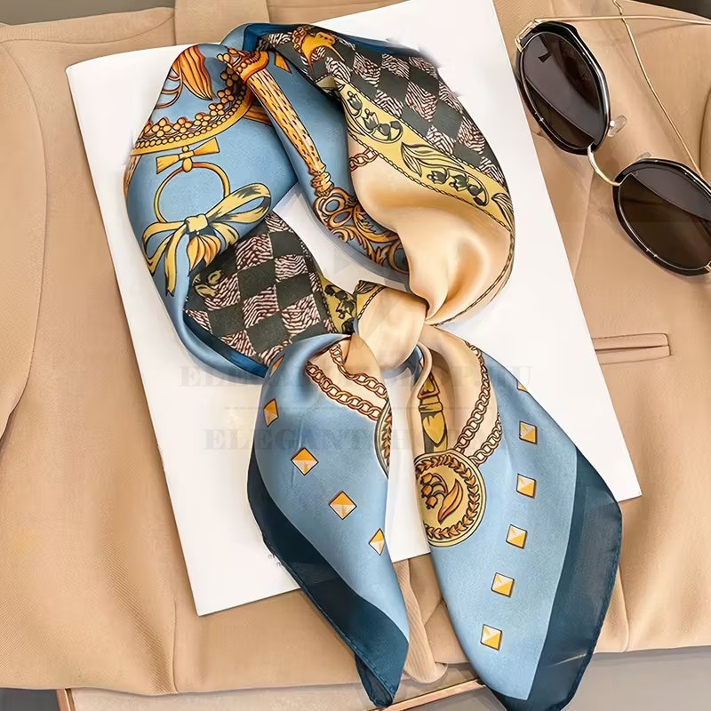 Unisex exklúzív szatén sál - Kék mintás