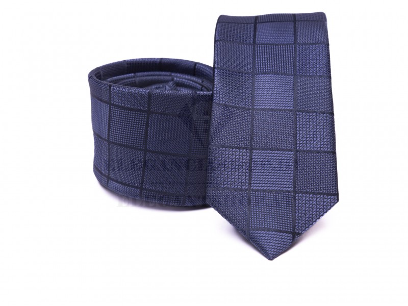 Prémium slim nyakkendő - Sötétkék kockás