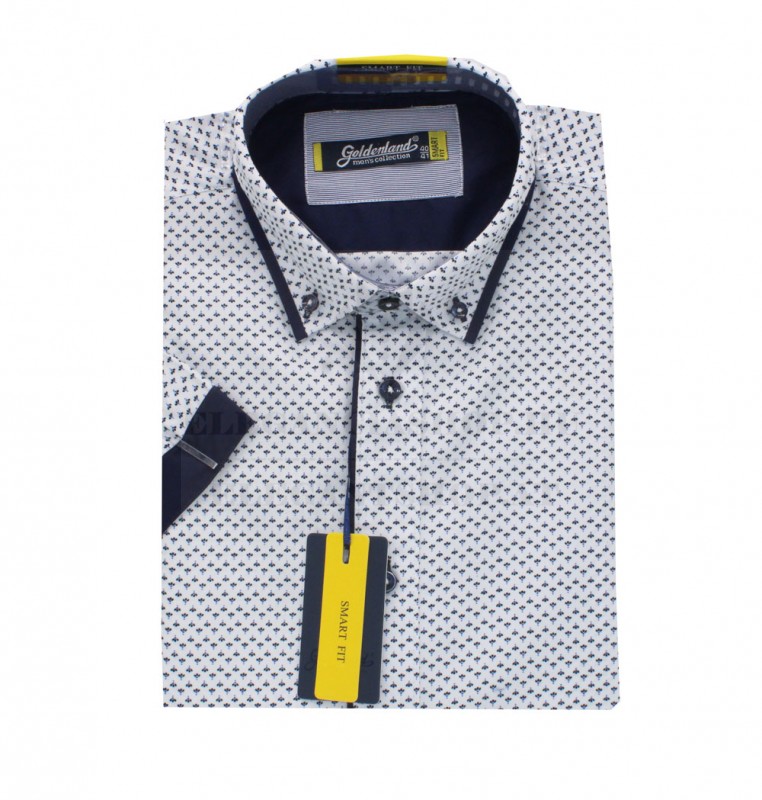 Goldenland rövidujjú slim ing - Sötétkék mintás