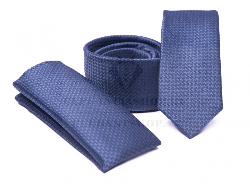 Prémium slim nyakkendő szett - Kék aprópöttyös