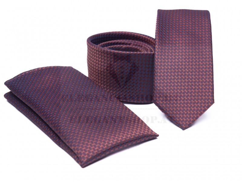 Prémium slim nyakkendő szett - Bordó pöttyös