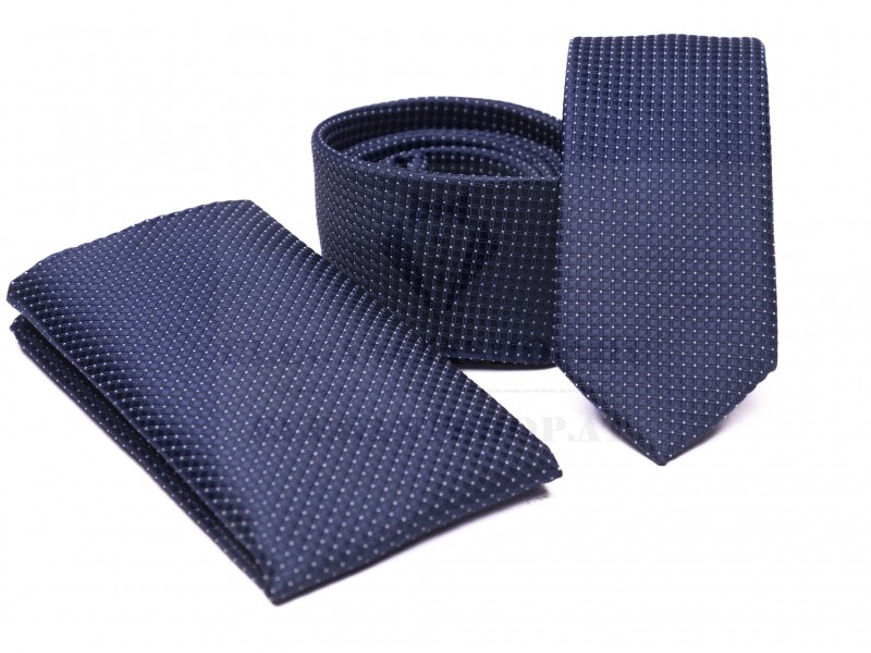 Prémium slim nyakkendő szett - Kék pöttyös