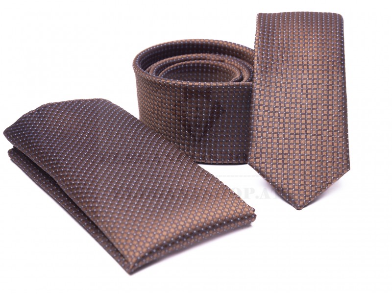 Prémium slim nyakkendő szett - Barna