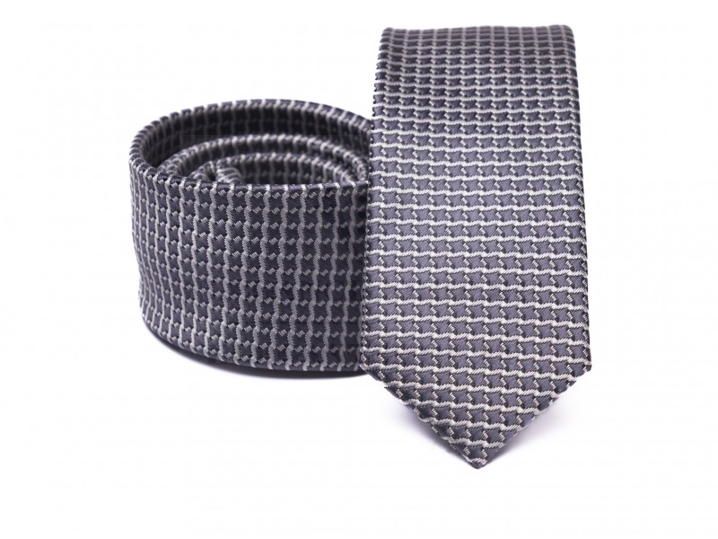 Prémium slim nyakkendő - Ezüst kockás