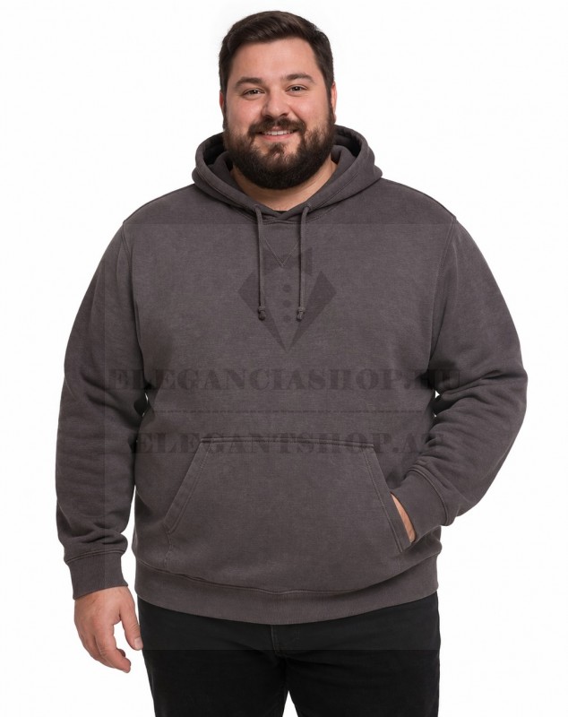 Unisex pamut kapucnis pulóver - Mosott szürkés-barna