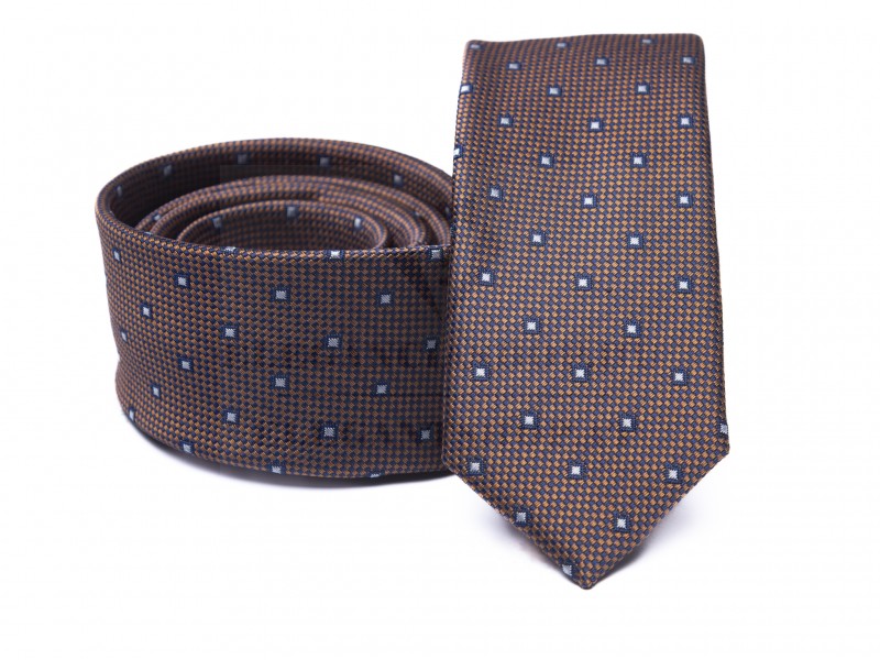 Prémium slim nyakkendő - Barna pöttyös