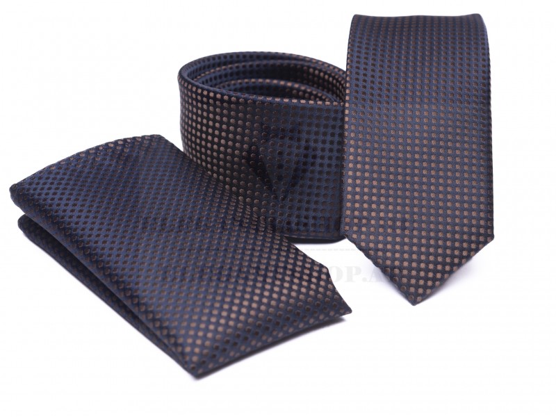 Prémium slim nyakkendő szett -Barna mintás