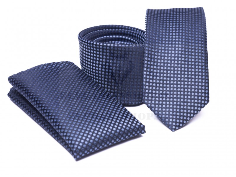 Prémium slim nyakkendő szett - Kék mintás