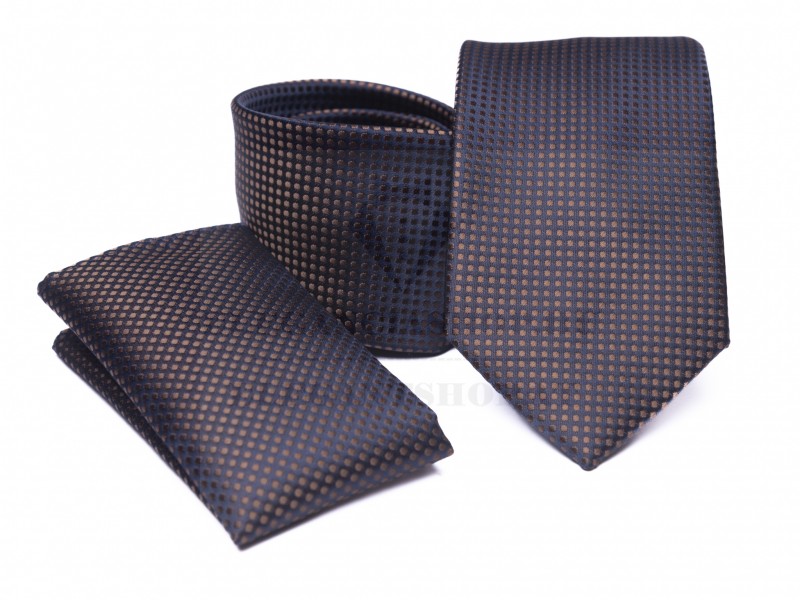 Prémium nyakkendő szett - Barna-kék pöttyös