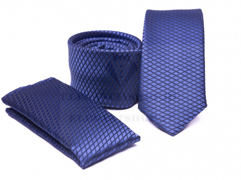Prémium slim nyakkendő szett - Kék mintás