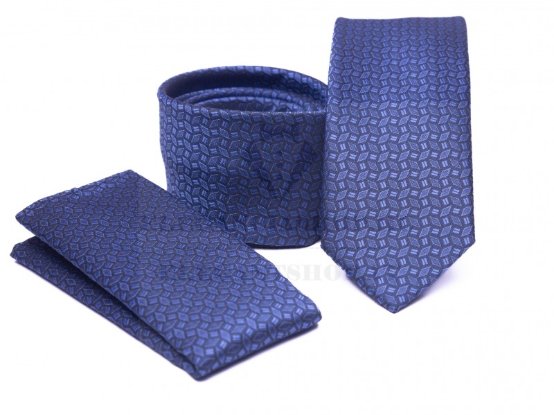 Prémium slim nyakkendő szett - Kék mintás