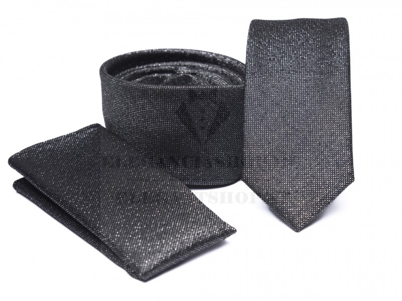 Prémium slim nyakkendő szett - Fekete lurex