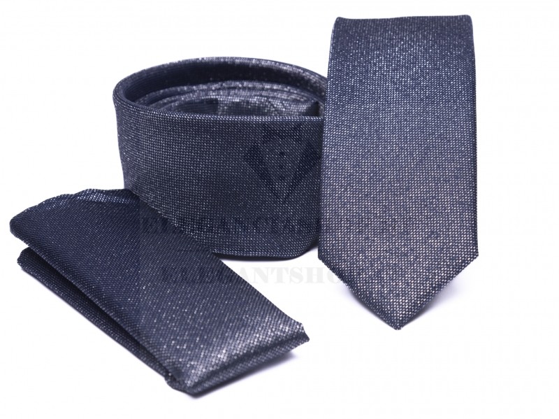 Prémium slim nyakkendő szett - Kék lurex