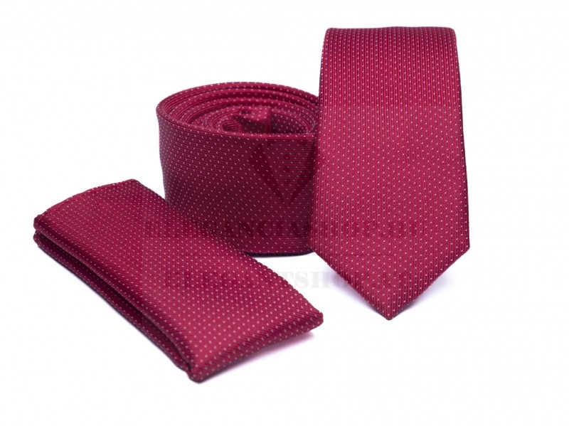 Prémium slim nyakkendő szett - Meggypiros
