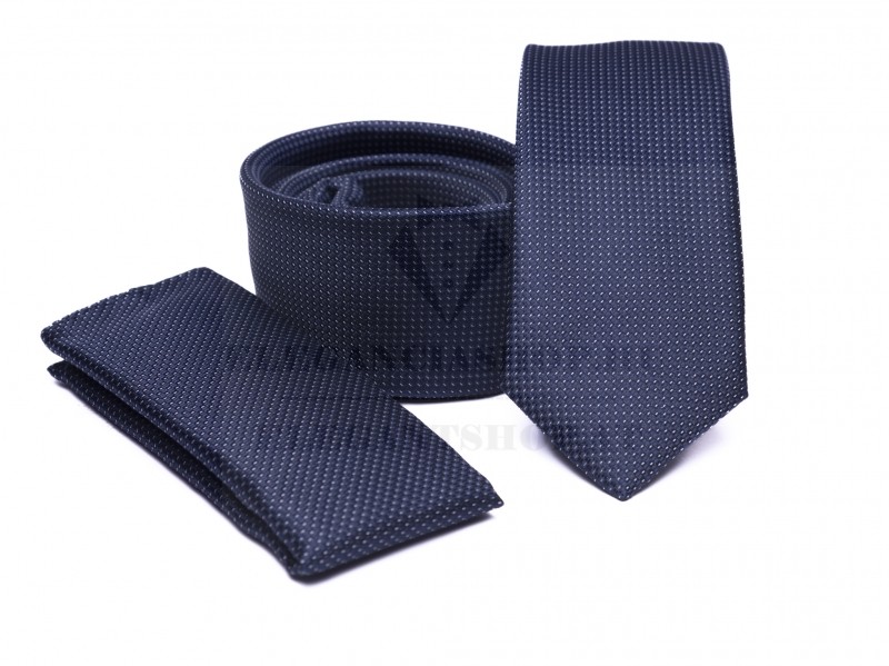 Prémium slim nyakkendő szett - Sötétkék